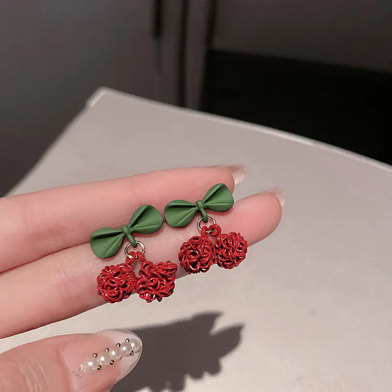 

trendy fashion red drop girls fruit earrings