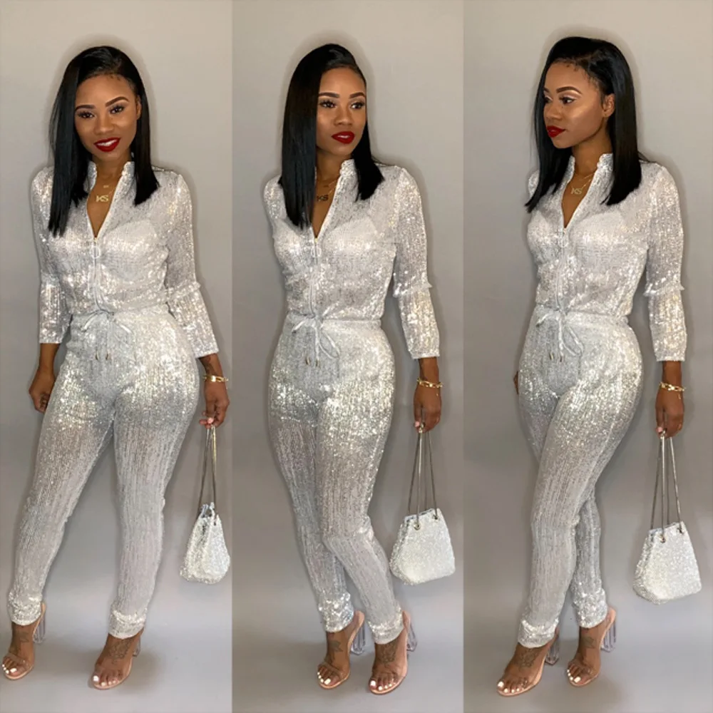 plus size white sequin jumpsuit