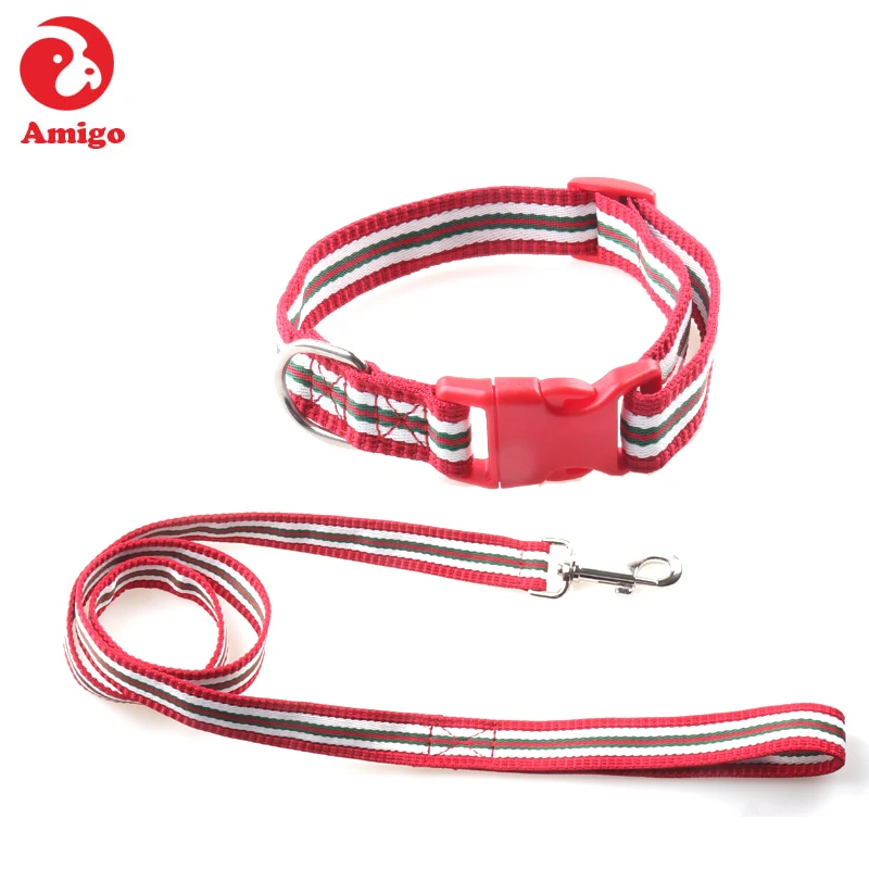 

Amigo pet collar leash set wholesale adjustable tactical training plain nylon dog collar, Red & khaki