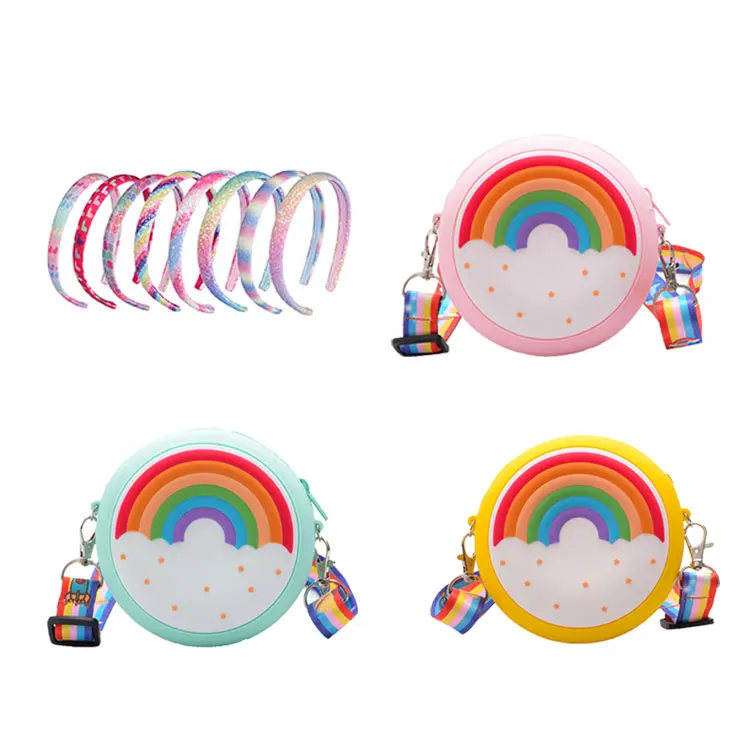 

free gift summer silicon coin donut little girls small crossbody inspired kids purses childrens rainbow bag, Customizable