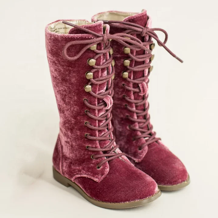 

Newest Design Comfort Plush Velvet Toddler Boots Girl Lace-Up Side Zip Fashionable Girls Boots Kids Children, Customized