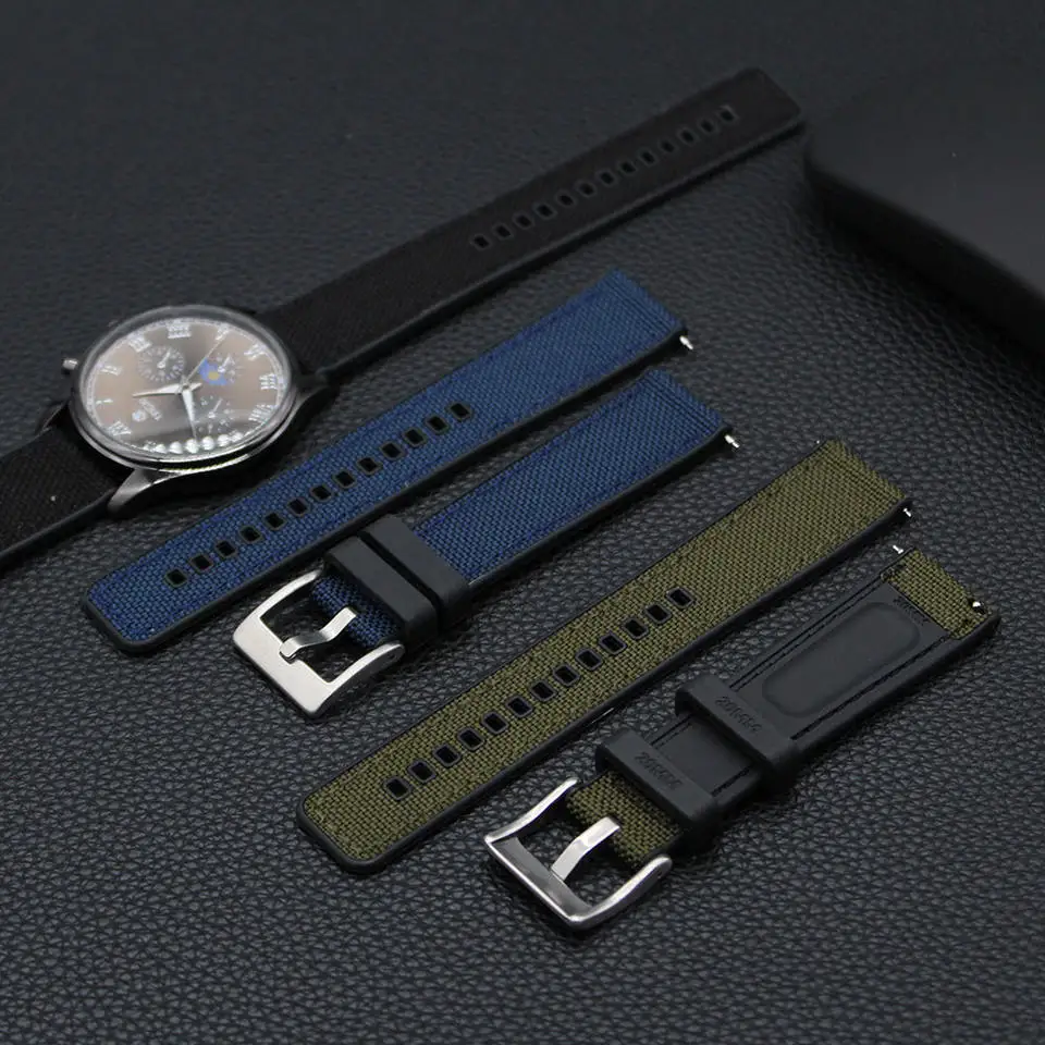 

Custom Waterproof Leather+Rubber Hybrids WatchBand 20mm 22mm 24mm Sailcloth Quick Release Watch Strap