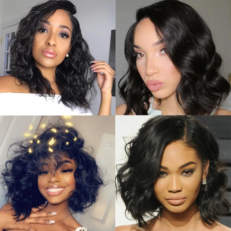 Body Wave Short Bob Human Hair Wigs For Black Women With Baby Hair 13*4 ...