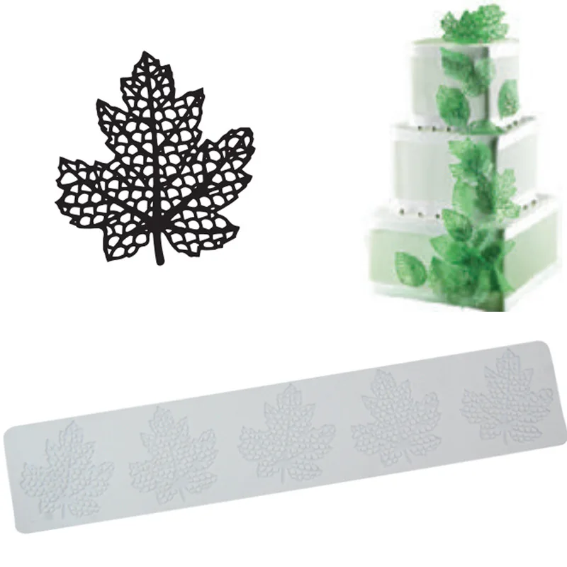 

Leaf Shape Cake Border Fondant Lace Mat Coral Maple Chocolate Silicone Mold Printing Mat Baking Mold DIY Cake Stencil, As picture