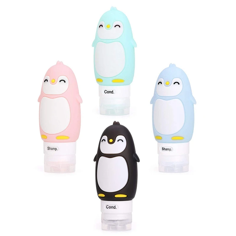 

Leakproof Silicone Travel Bottles Accessories Set. 3Oz (90Ml) 4 Pack Refillable Cute Penguin Travel Containers for Shampoo Cond, Customized color