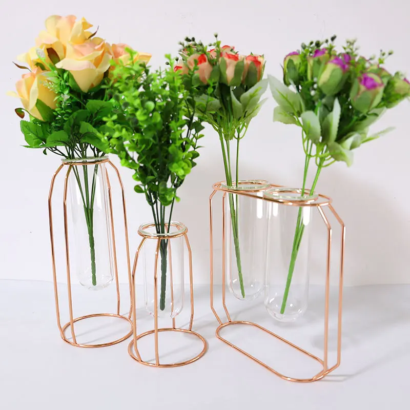 

Metal flower stand test tube transparent glass vase creative home iron art hydroponic flower arrangement decoration
