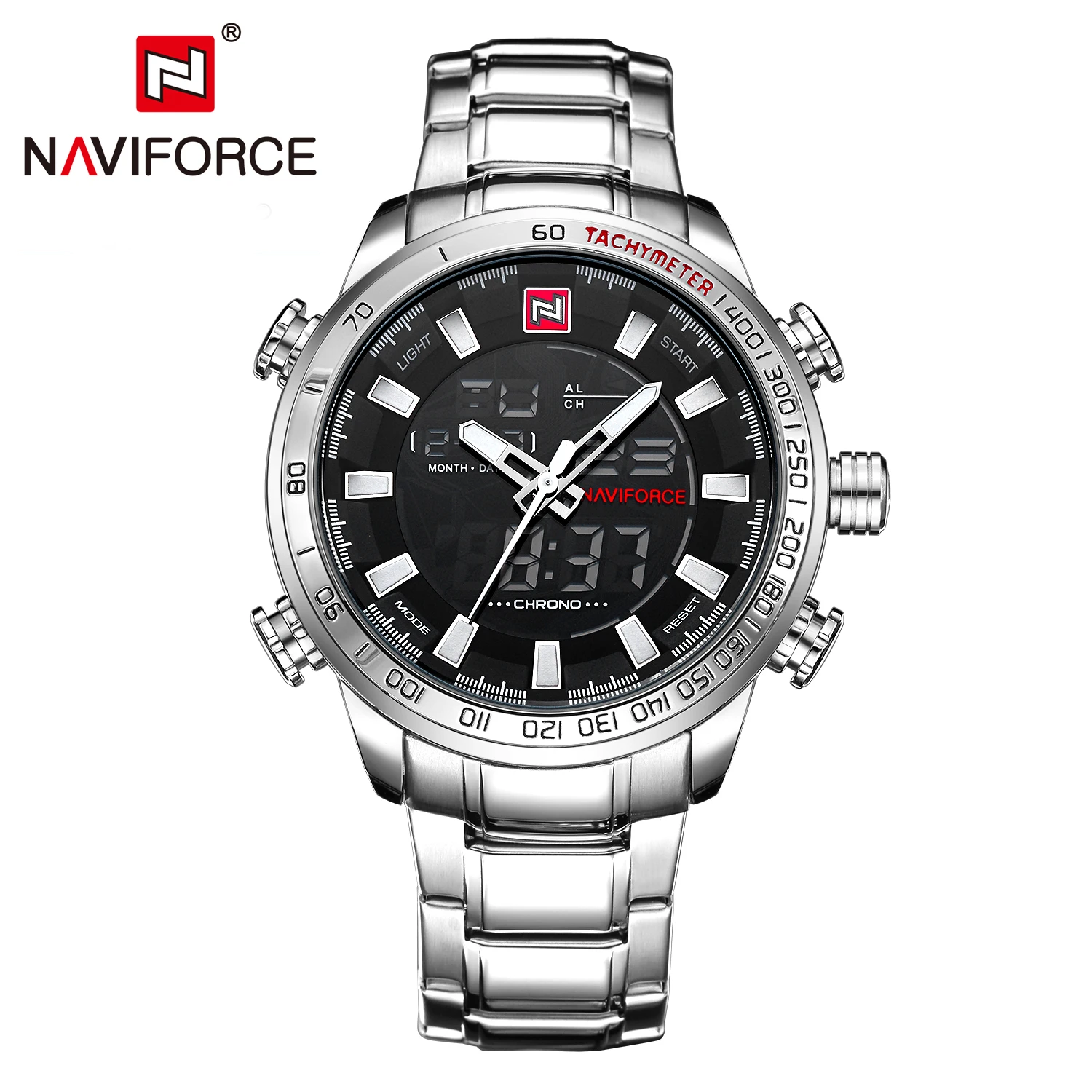 

Naviforce 9093 high quality blue man quartz watch creative Stainlesssteel band Luminous double display Simple business watch kit