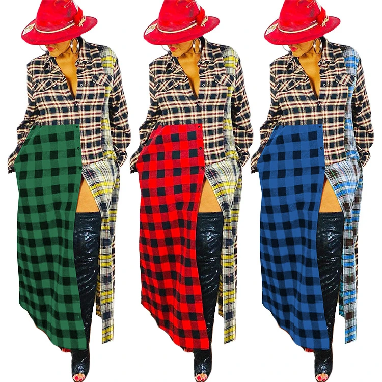 Good Design Sleeves New Lovely Women Fashion Clothing Plaid Maxi Dresses Woman Casual Long Dress