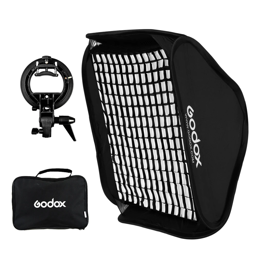 

inlighttech Godox Ajustable Flash Softbox 50 x 50cm with S-type Bracket + Honeycomb Grid for Flash Speedlite Studio Shooting, Black & white