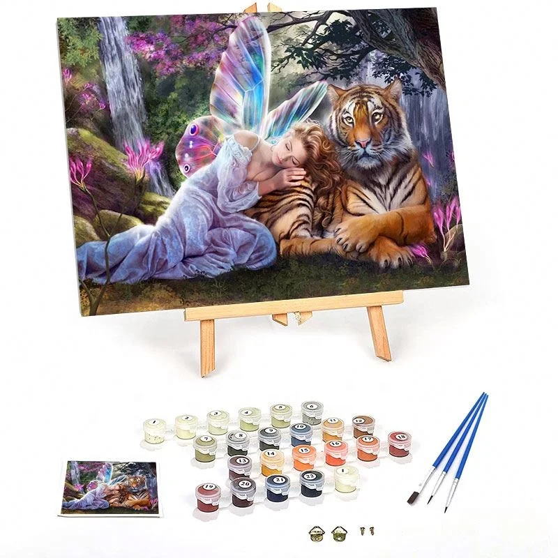 

3D Tiger Picture Oil Painting By Hand Canvas Arts Dolphin Paint Numbers