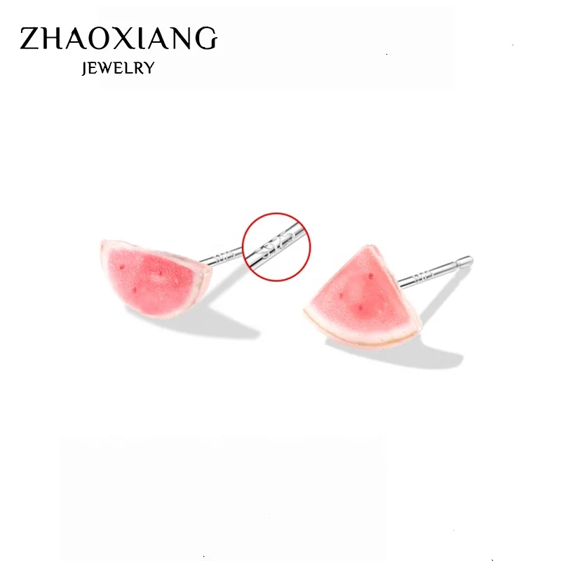 

Korean Cute Stud Earrings For Girl Watermelon Summer Charms 925 Sterling Silver Jewelry Accessories