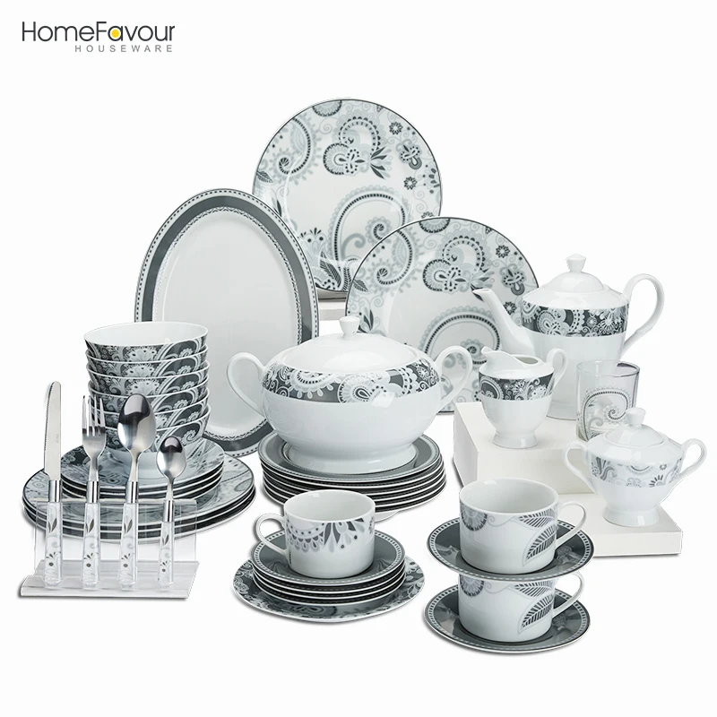 

Wholesale Western ceramic 74pcs dinnerware set restaurant dishes and plates porcelain dinner set for 6 persons