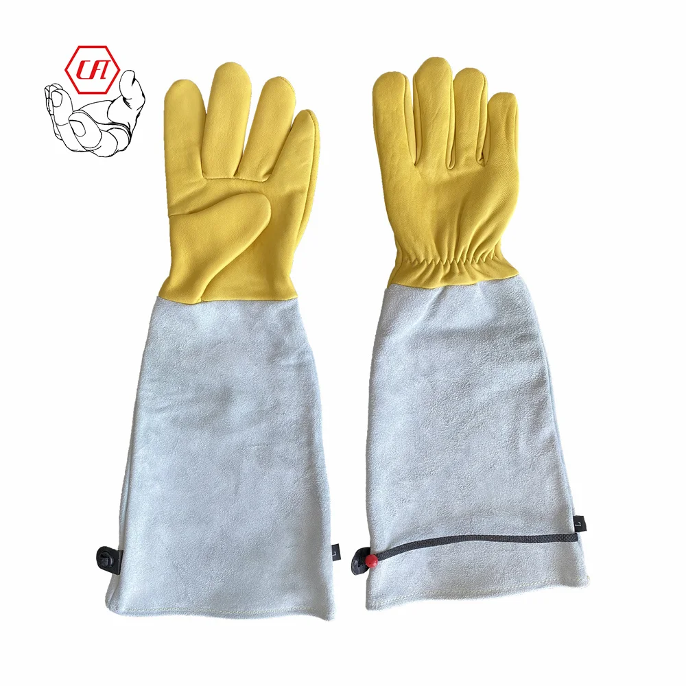

17" Ladies Rose Pruning Thorn Proof Goat Cow Leather Long Sleeve Yard Work Gauntlets Gardening Gloves