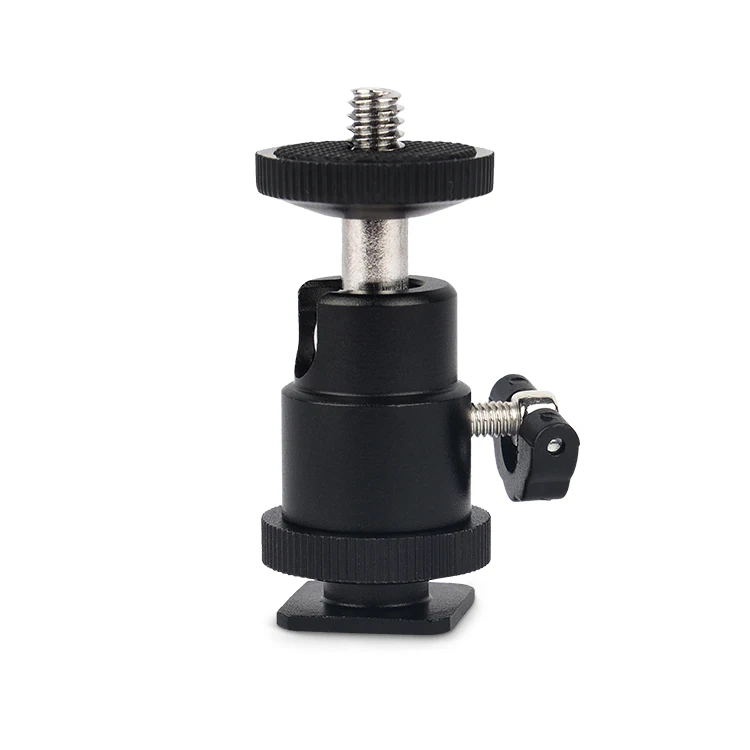 

RAY02 Adjustable Swivel Hot Shoe Mount 1/4 inch Shoe Adapter Ball Head for Monopod Slider DSLR Camera, Black