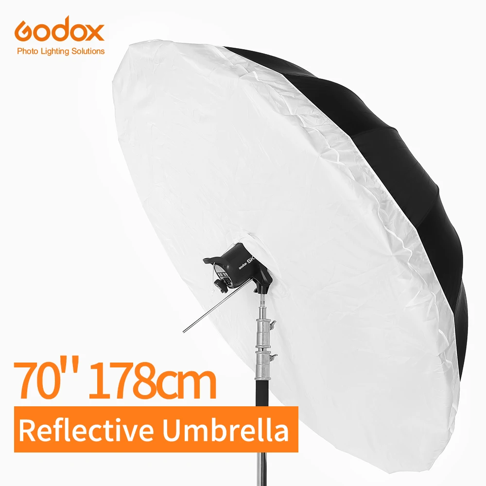 

inlighttech Godox 75 inch 178cm Silver Black Reflective Umbrella Lighting Light Umbrella with Large Diffuser Cover, Other