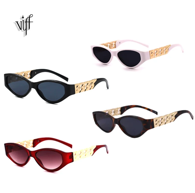 

VIFF HP18739 Gold Metal Chain Glasses Lunettes Gafa de Sol Designer Fancy Vintage Hip Hop Sun Glasses, Oem