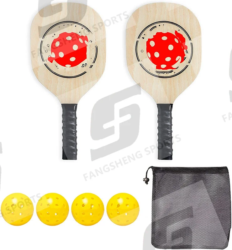 

Pickleball Wood Paddle Set - Includes 2 Wood Pickleball Paddles, 4 Pickleballs, 1 Mesh Carry Bag, and 1