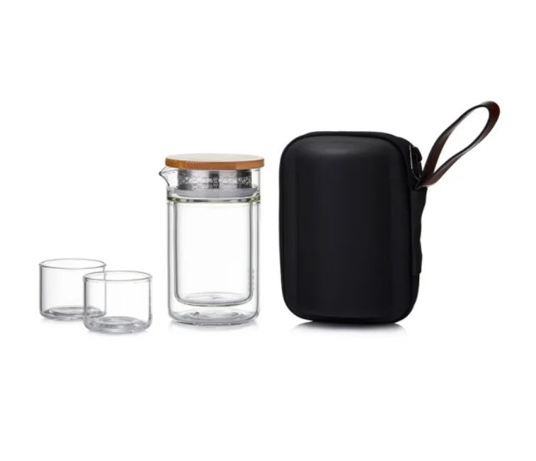 Portable All-in-One Travel Case for Chinese GongFu Glass Tea Set Modern Design for Loose Leaf Tea & Teacup Sets