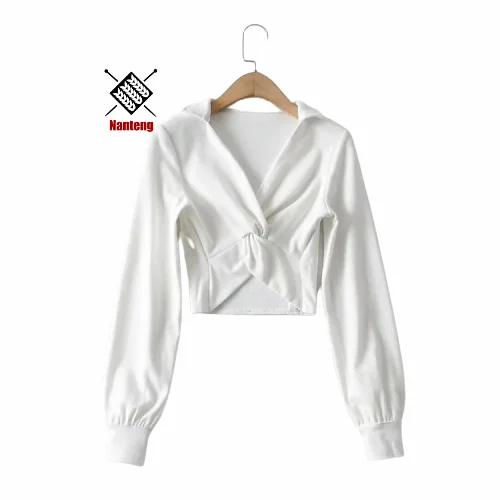 

New Fashion Wholesale OEM White Silk V Neck Tops Woman Sexy