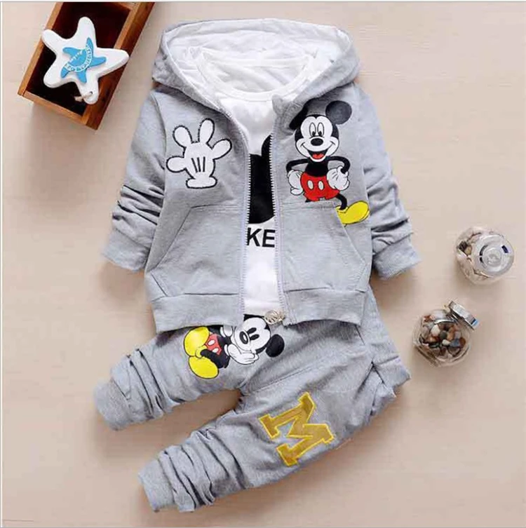 

Spring Baby Girls Boys Clothes Sets Cute Infant Cotton Suits Coat+T Shirt+Pants Casual Kids Children Suits