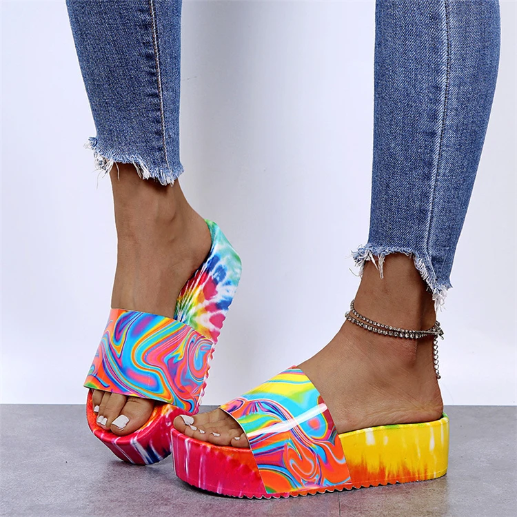 

Drop Shipping Newly Design Colorful Slippers 2022 Women Female Sandals Summer Platform Sandals, 3 colors