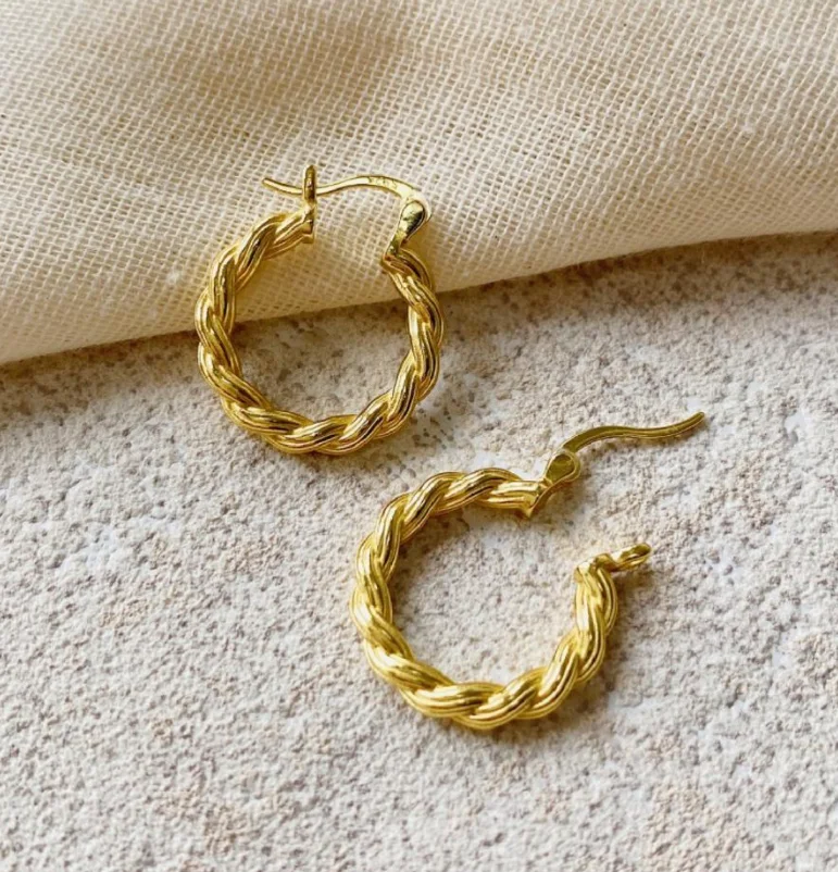 

Chunky 18k Gold Twisted Hoop Earrings Statement Vintage Jewelry Stainless Steel Croissant Twisted Gold Thick Hoop Earrings, Gold color