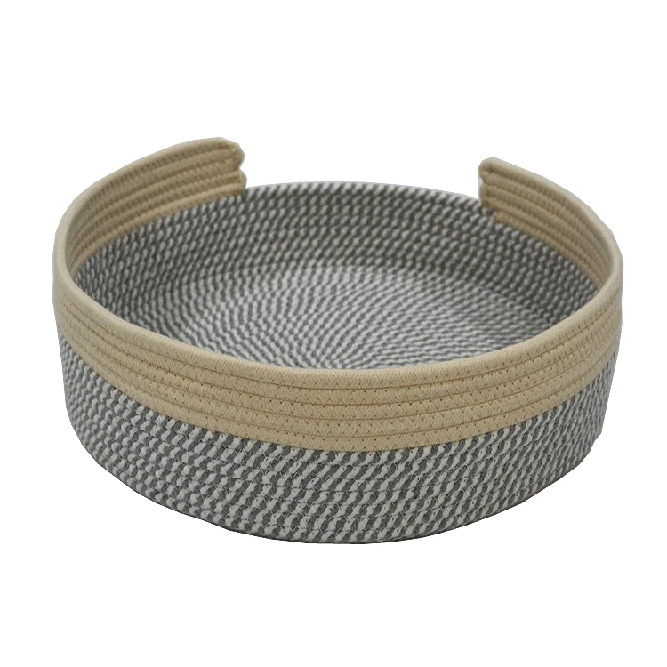 

2021 Hot Sale Round Donut Pet Bed hand weaving storage baskets Dog Bed Cover Removable With Zipper pet basket