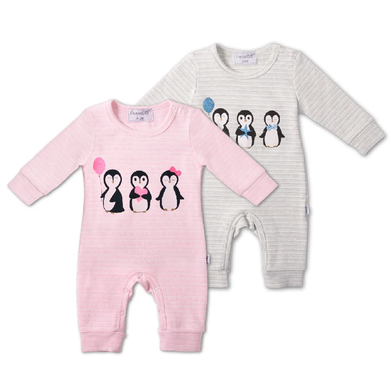 

Infant Clothing In stock Long sleeves Penguin print Baby Romper Cute Baby Pajamas Interlock cotton, Pink/gray