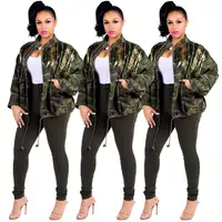 

fashion camouflage army women jacket with sequins MN160