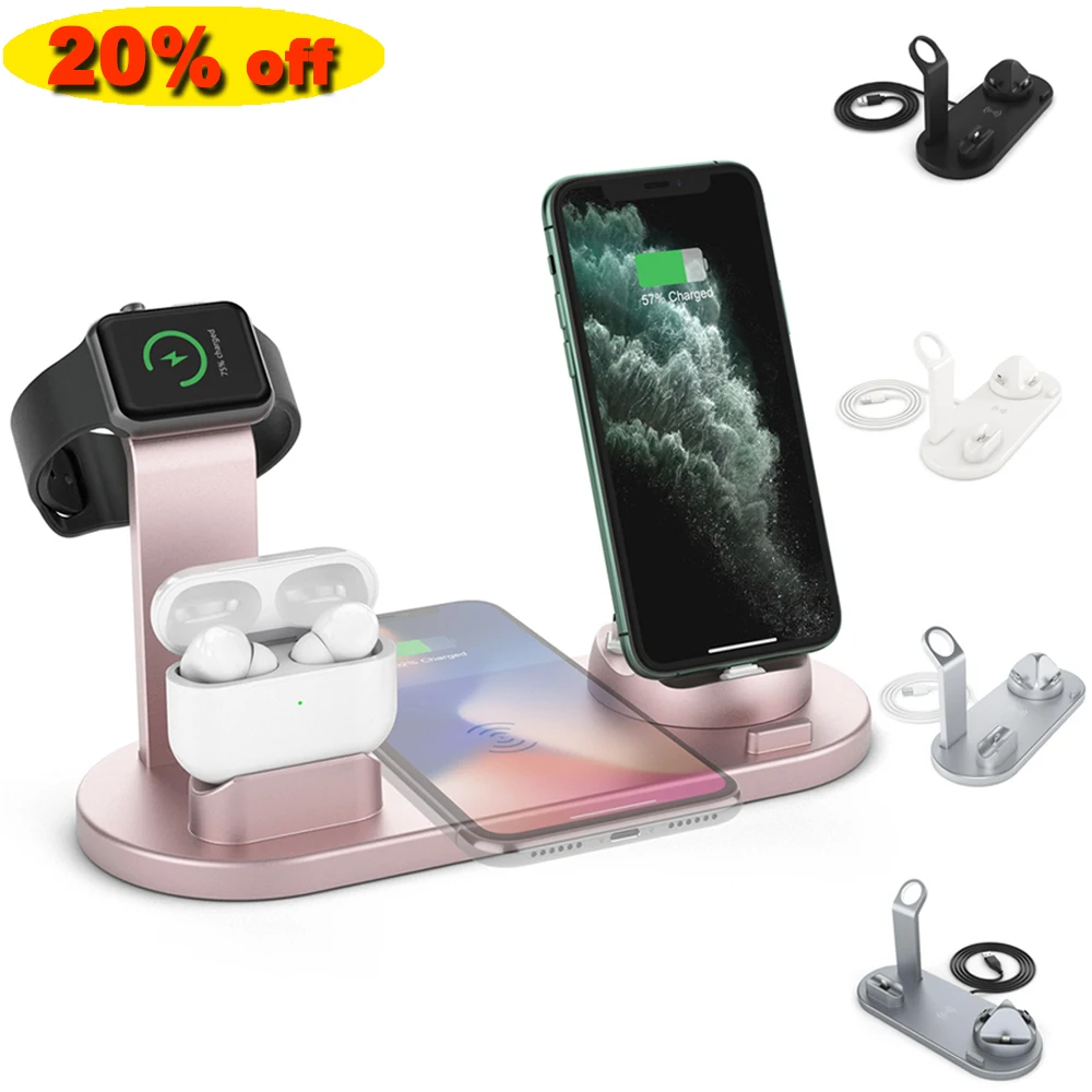 

10W Fast Qi Mobile Phone Charging Station Dock Charge Stand 3 in 1 Wireless Charger For iPhone Airpods Samsung, Black, white, silver,gray,rose gold