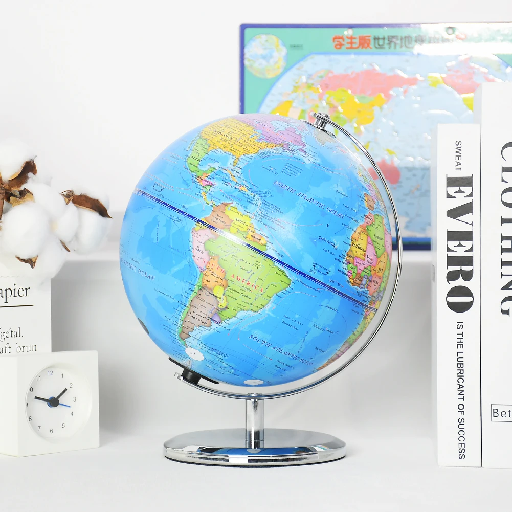 360 Degree Rotating Desktop Toy World Globe Blue Administrative Globe for Desk Decoration Boy Kids Gifts Education Tools