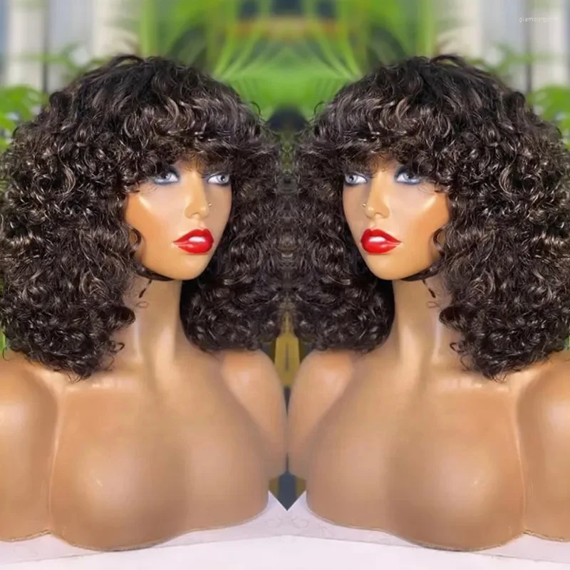 Short Water Wave Bob Wig Vietnamese Natural WaveFringe Water Curls Human Hair Wigs for Women100% Full Machine Wig With Bang