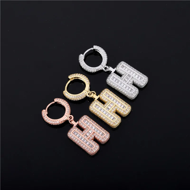 

2021 Trend Bling A-Z 26 Letters Alphabet Earring Customized Diamond Hoop Earrings 18K Gold Plated Hip Hop Jewelry For Women, Many colors available