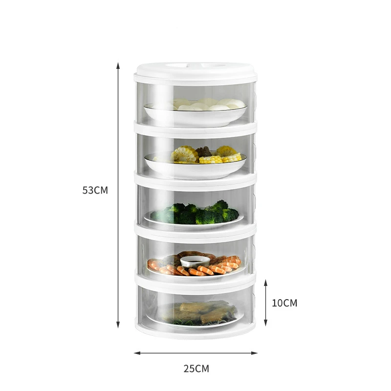 

5 LAYER FOOD COVER TRANSPARENT STACKABLE FOOD INSULATION COVER KITCHEN DISH COVER, White