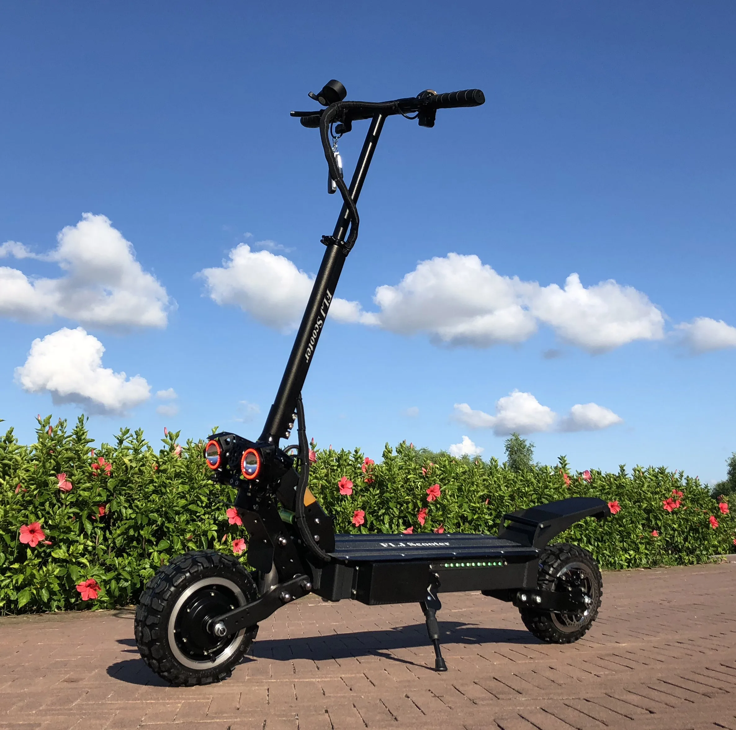 

FLJ EU warehouse foldable lithium battery off road electric scooter 2 two wheel skateboard Max load 200kgs, Black