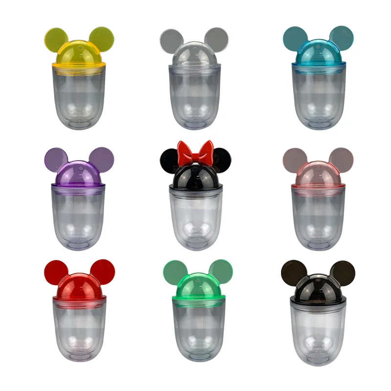 

Wholesale 12oz Acrylic Tumbler Mini Type Double Wall Mickey Mouse Ear Cup With Lid And Straw