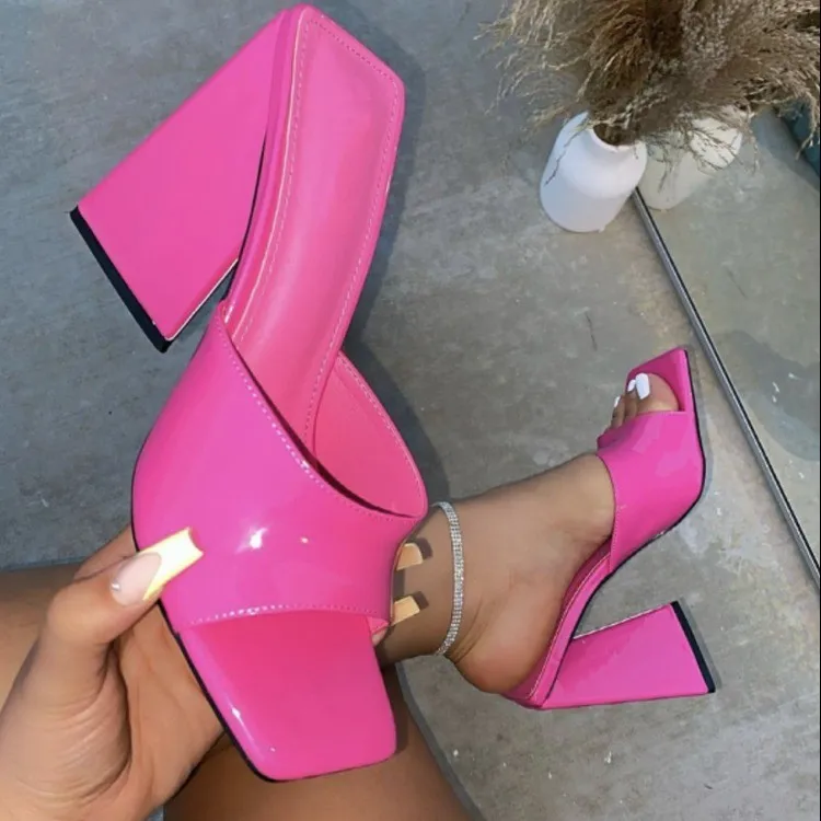 

New Formal Shoes Ladies Chunky Heels Platform Square Toe Heel Women Pumps High Heels Shoes, Black,orange,pink,green