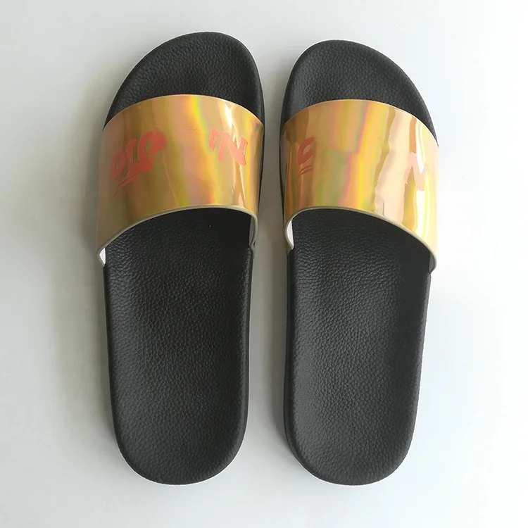 

OEM golden silver metallic color slipper PVC women men slide sandal slipper, Customized