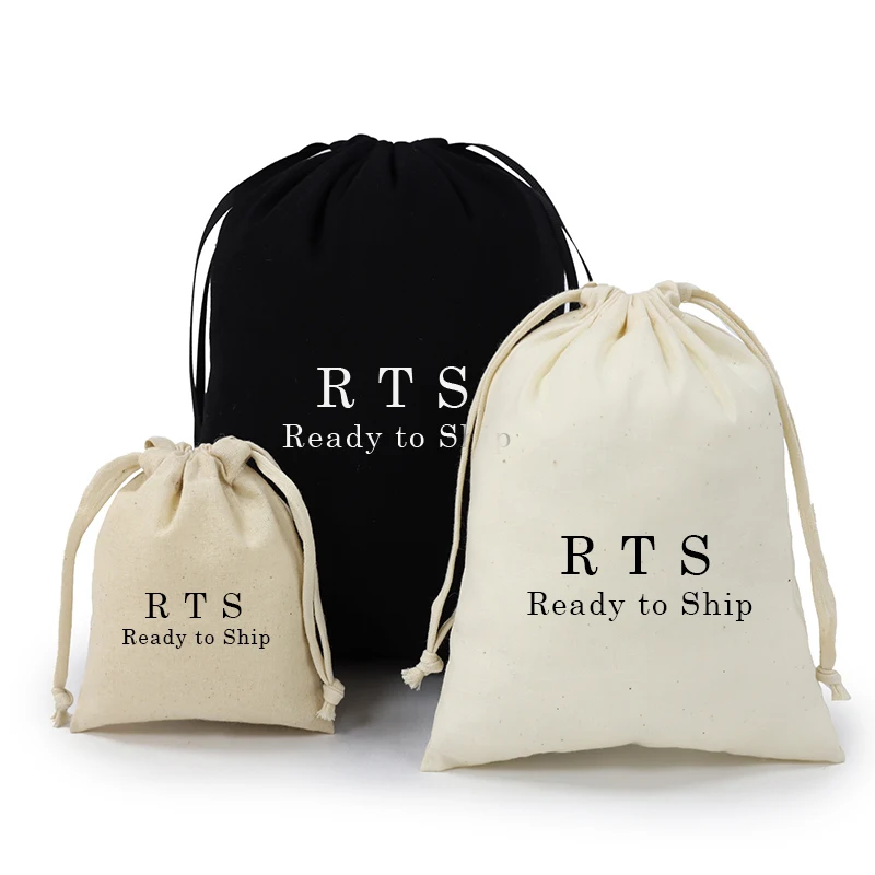 

RTS low MOQ 100 white black natural Cotton canvas muslin linen drawstring dust Bag with logo