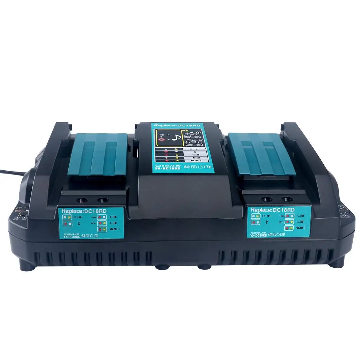 

18V Lithium-Ion Dual Port Charger DC18RD for MakitaS 18V Battery Charger DC18RC DC18RA DC18SF Compatible with Makita 14.4V 18V, Black