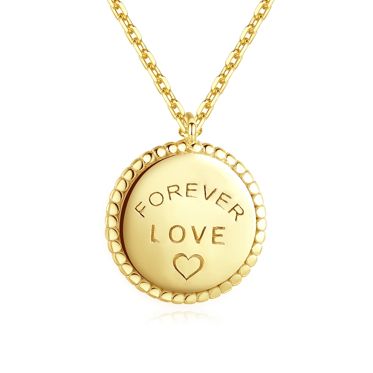 

Jewelry Gold Sterling Silver Engraved Letters Round Shape Pendant Necklace European Style Gold Coin Pendant Necklace