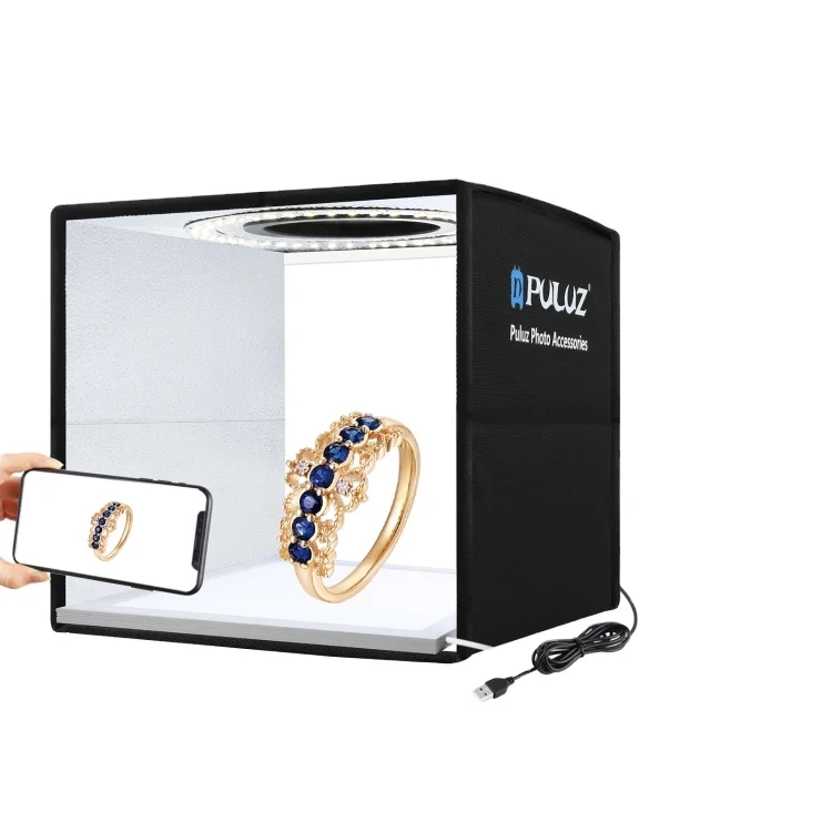 

highly quality PULUZ 25cm Folding Portable Ring LED Light Box Photography Light Box Soft Box, Balck