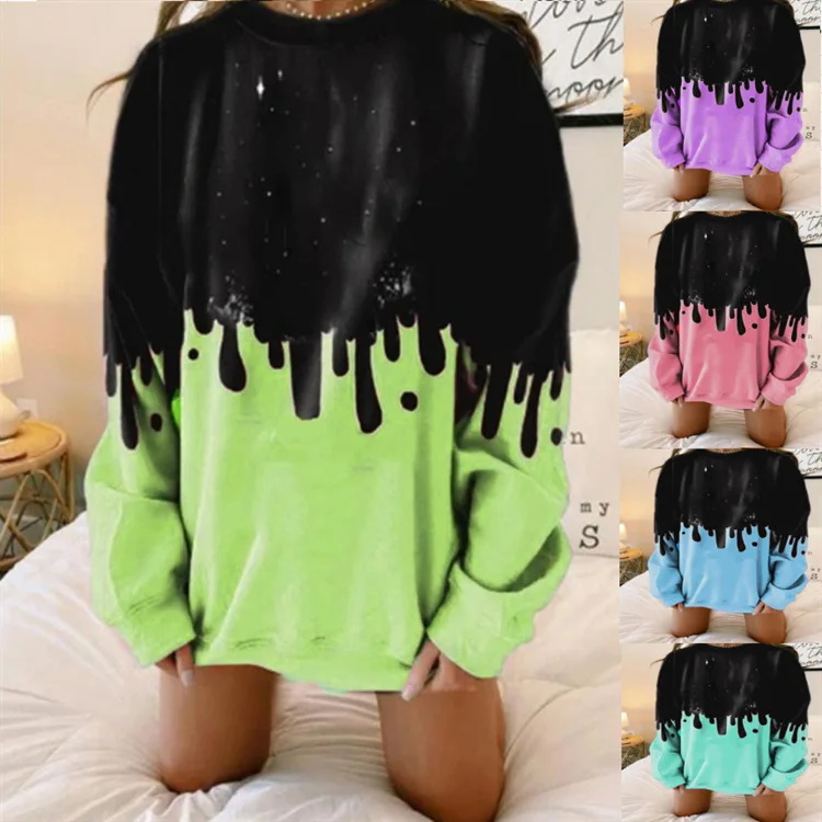 

Amazon fashion new large long sleeve color color print casual hoodie, Picture