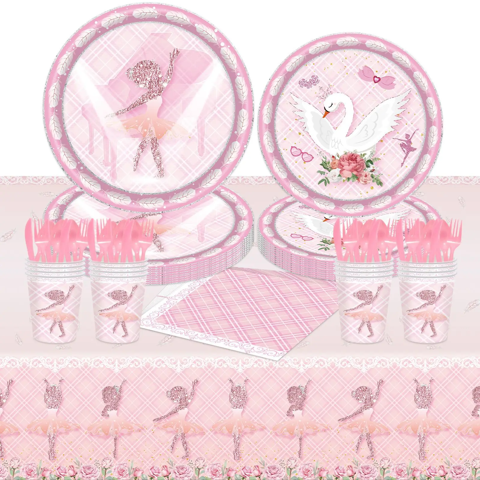 

DAMAI Ballet Girl Paper Plates Girl Birthday Party Tableware Set Disposable Pink Ballet Girl Decoration Paper Plate Set