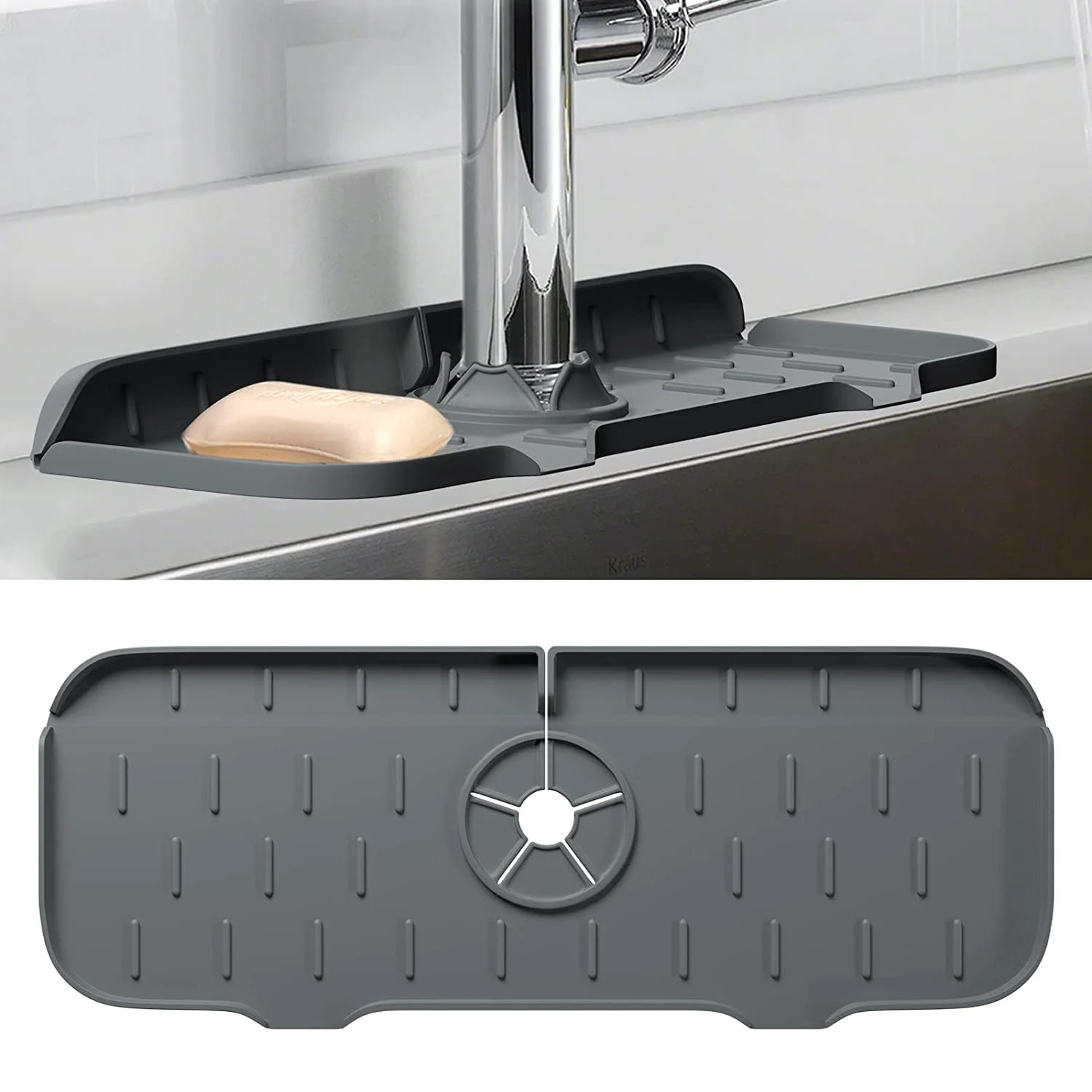 

Kitchen Sink Splash Guard Silicone Faucet Handle Drip Catcher Tray