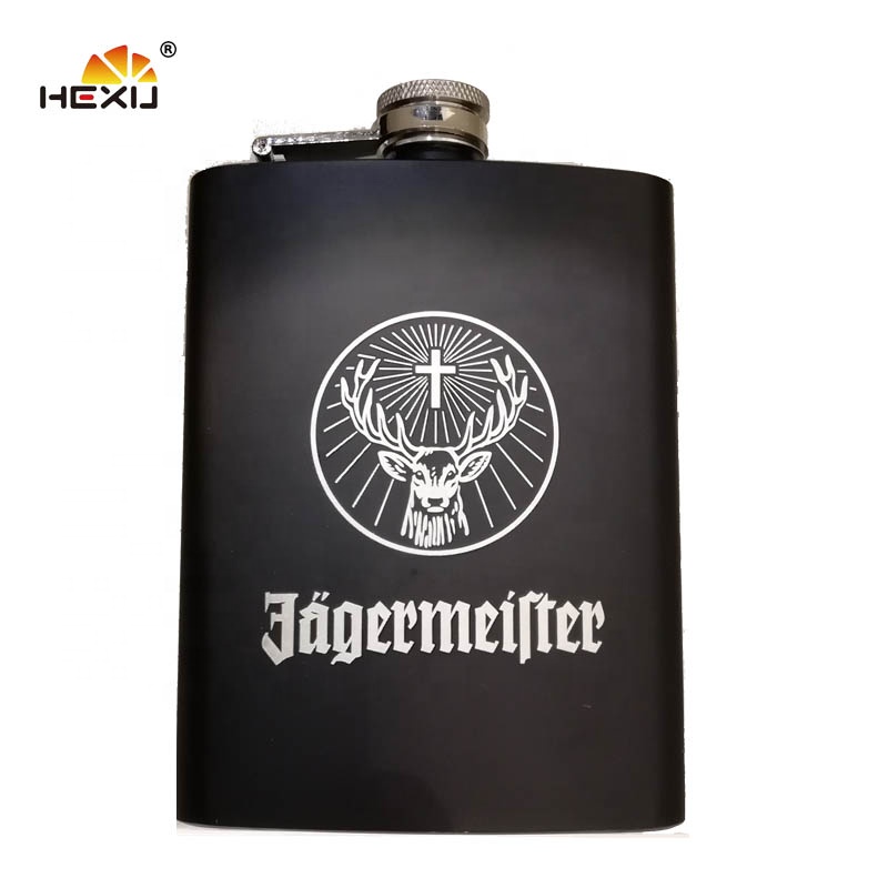 

Black Laser Printing 8Oz Jagermeister Stainless Steel Hip Flasks Gift Set