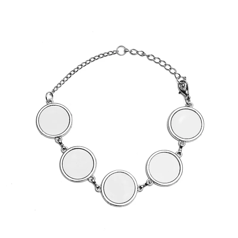 

Hot Sales Sublimation Chain Bracelet for Heat Transfer,Custom Logo Bracelet Metal Decoration Coated Pendant Round Shape Charms, Silver