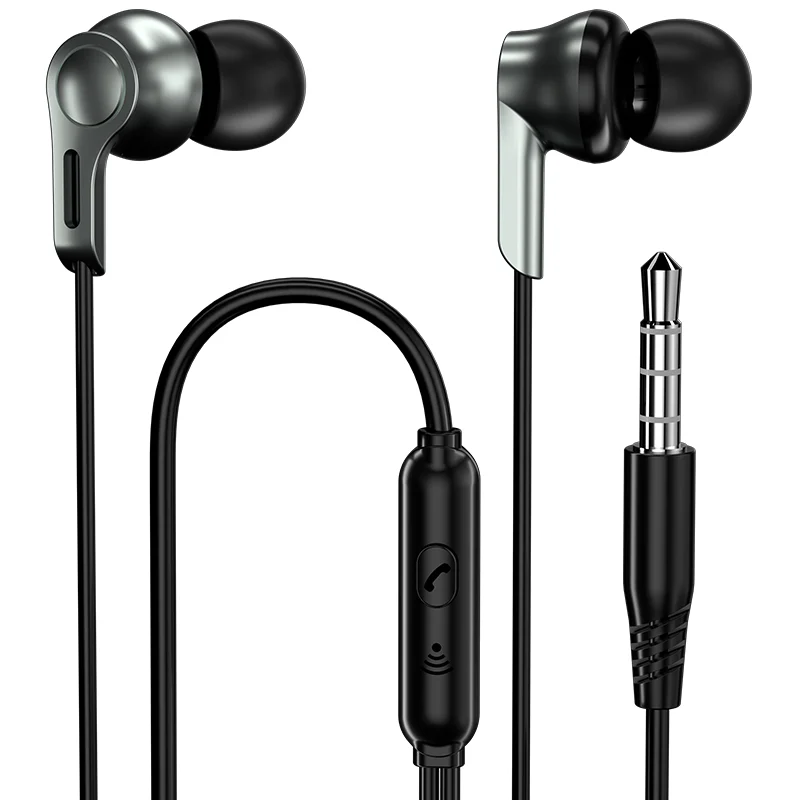 

Top selling products 2021 exquisite appearance 9D surround sound 1.2m earphone wire soft silicone in-ear wired headset headphone, Black/silver