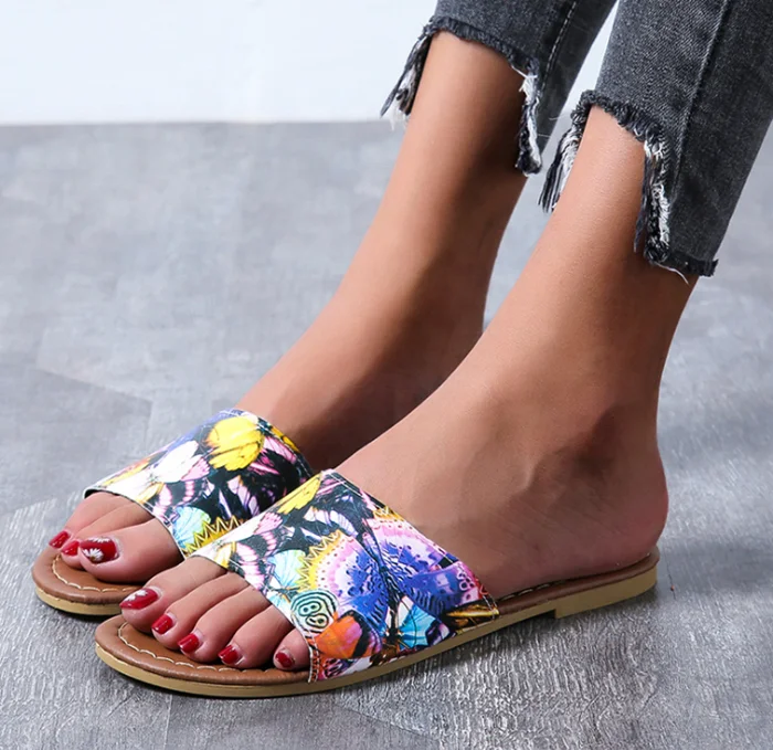 

Ladies Hot Sale Animal Print Snake Skin Flat Slippers Female Home Outside Beach Slides Women Summer Anti-Slippery Shoes, Colorful snake skin, butterfly, black snake skin