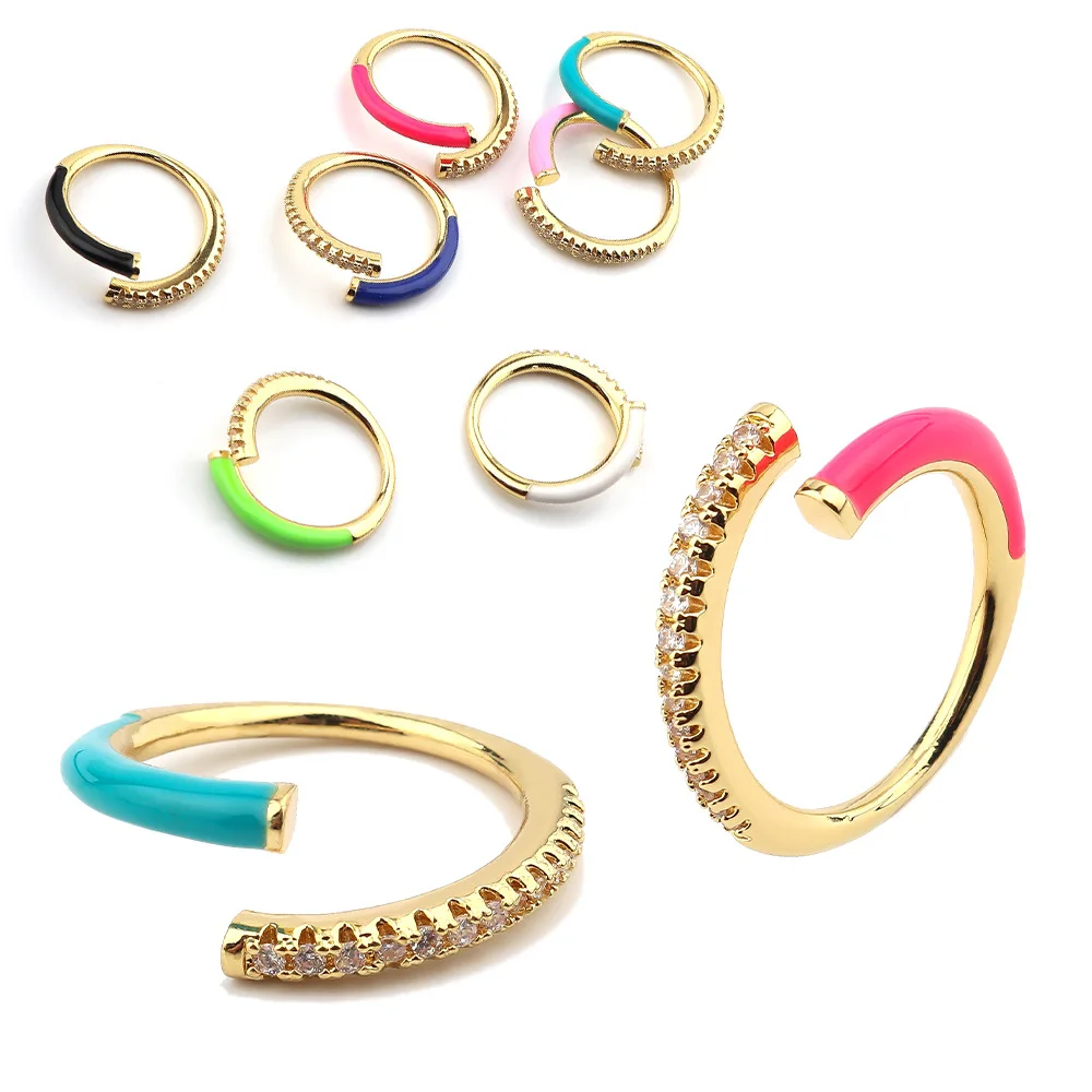 

INS Hot Sale Geometric Crystal Rhinestone Finger Ring Asymmetric Multi Color Inlaid Zircon Enamel Open Finger Ring